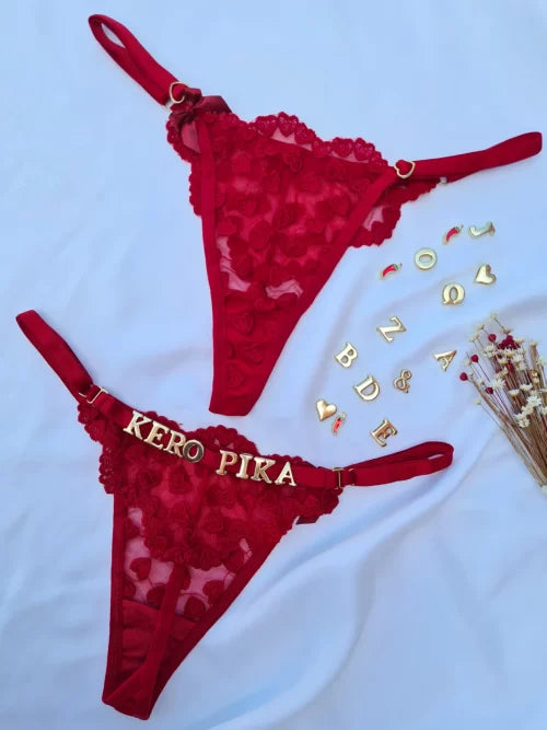 CALCINHA PERSONALIZADA TULE CORAÇÃO VERMELHA