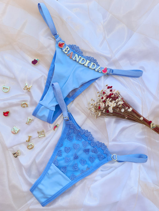 CALCINHA PERSONALIZADA EM TULE AZUL CLARO