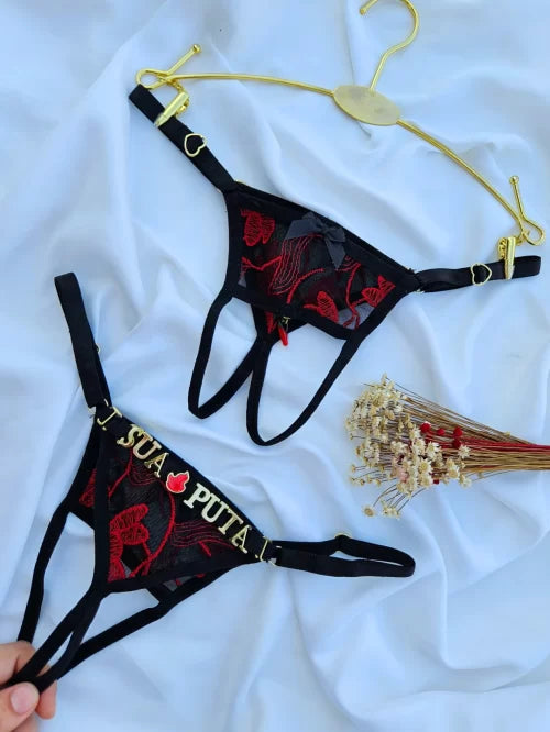 CALCINHA PERSONALIZADA SECRETARIA PRETA PETALAS