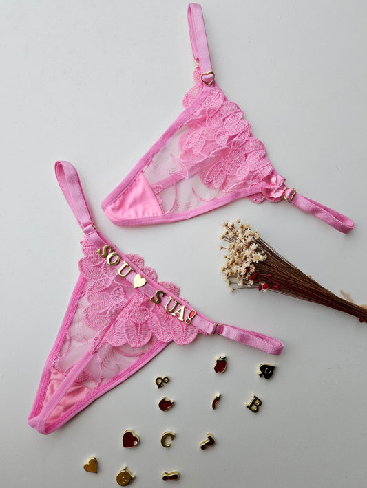 CALCINHA PERSONALIZADA EM TULE ROSA CLARO