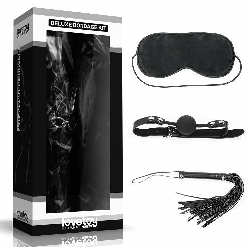 KIT BONDAGE LUXO MORDAÇA VENDA E CHICOTE LOVETOY