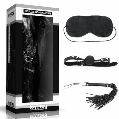 KIT BONDAGE LUXO MORDAÇA VENDA E CHICOTE LOVETOY