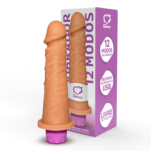 PRÓTESE COM VIBRADOR INTERNO RECARREGAVEL 18 X 4,4 CM SEXY FANTASY