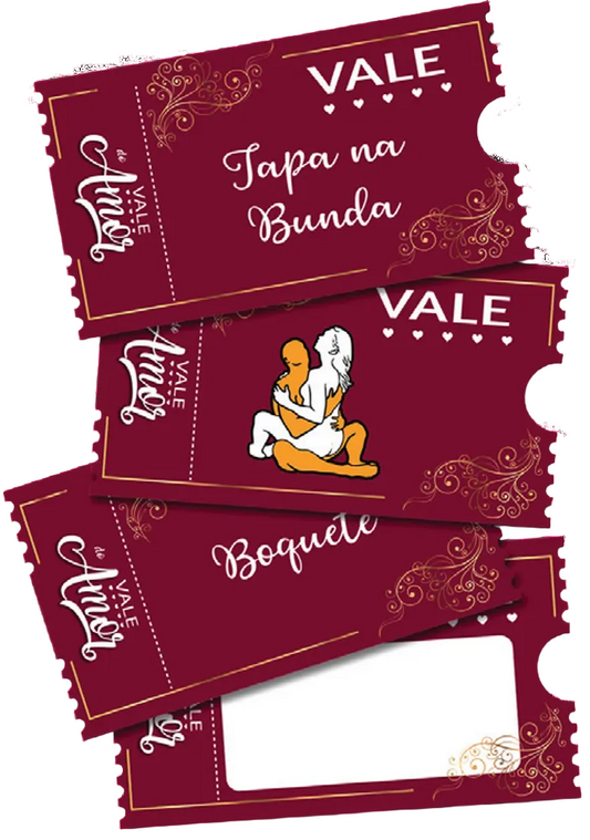 Vale do Amor com 20 cupons eróticos para surpreender a parceria, explorar desejos e sair da rotina. Um presente sensual da FeelHot.