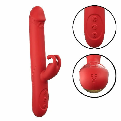 VIBRADOR PONTO G E CLITORIS COM ROTAÇÃO E AQUECIMENTO 23,8 X 3,0 CM VERMELHO