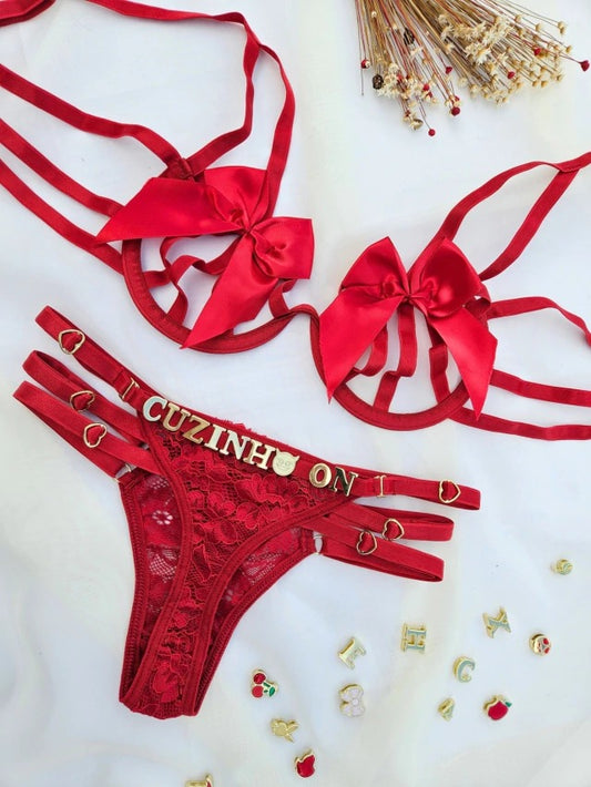 CONJUNTO LAÇO ANA VERMELHO PERSONALIZAVEL TAMANHO G