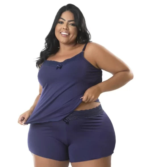 BABY DOLL PLUS SIZE COM RENDA AZUL MARINHO TAM 52