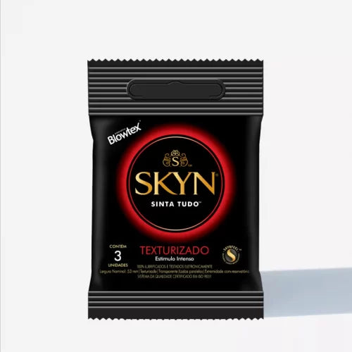 Preservativo SKYN Texturizado, ultrafino e macio, com texturas em onda e pontos elevados para intensificar as sensações. Opção sem látex e confortável.