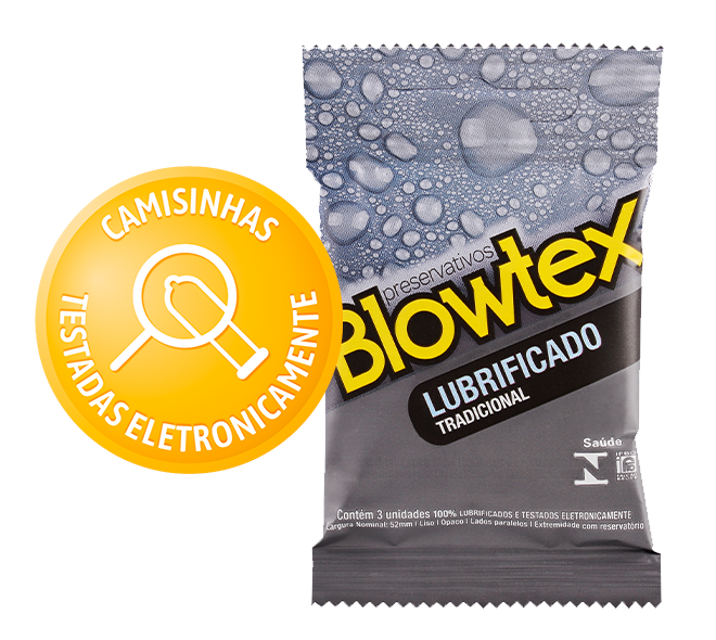 Preservativo Blowtex Tradicional Lubrificado com 3 unidades, opção clássica para proteção e conforto nos momentos íntimos. 100% testado eletronicamente.