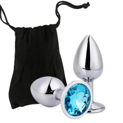 PLUG EM METAL CROMADO TAMANHO M AZUL CLARO FHTOYS