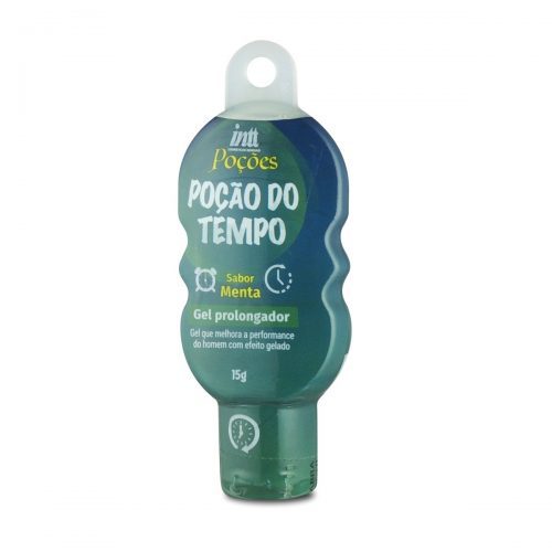 Gel Poção do Tempo INTT, retardante beijável com sabor de menta e efeito refrescante. Ideal para prolongar os momentos íntimos e explorar novas sensações.