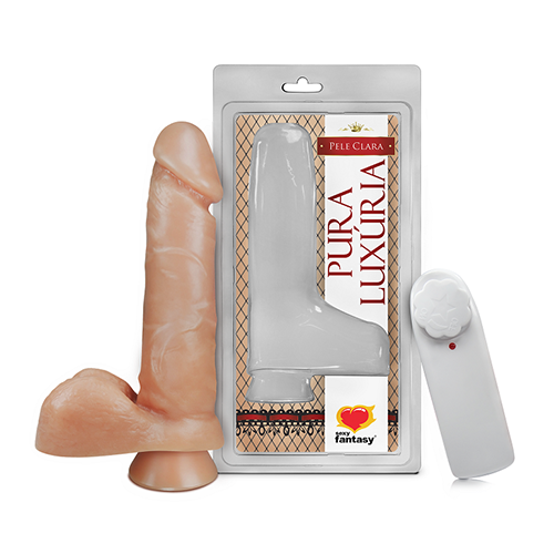 PRÓTESE COM ESCROTO, VENTOSA E VIBRADOR CONTROLE EXTERNO 16 X 3,5 CM SEXY FANTASY