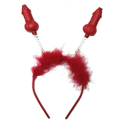 TIARA EROTICA EM PELUCIA COM MINI PENIS VERMELHO